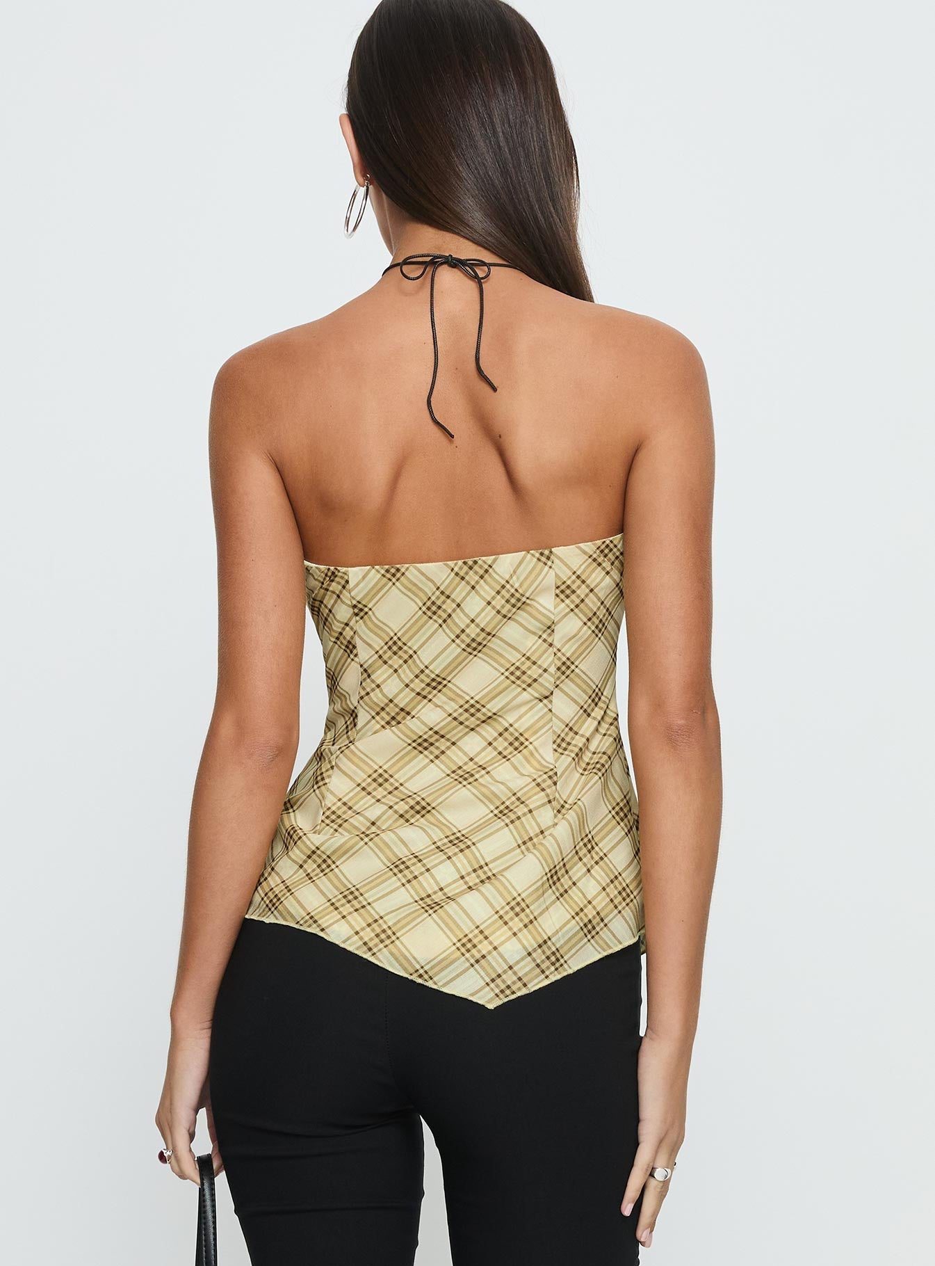 I Wonder Strapless Cut Out Top Yellow Check