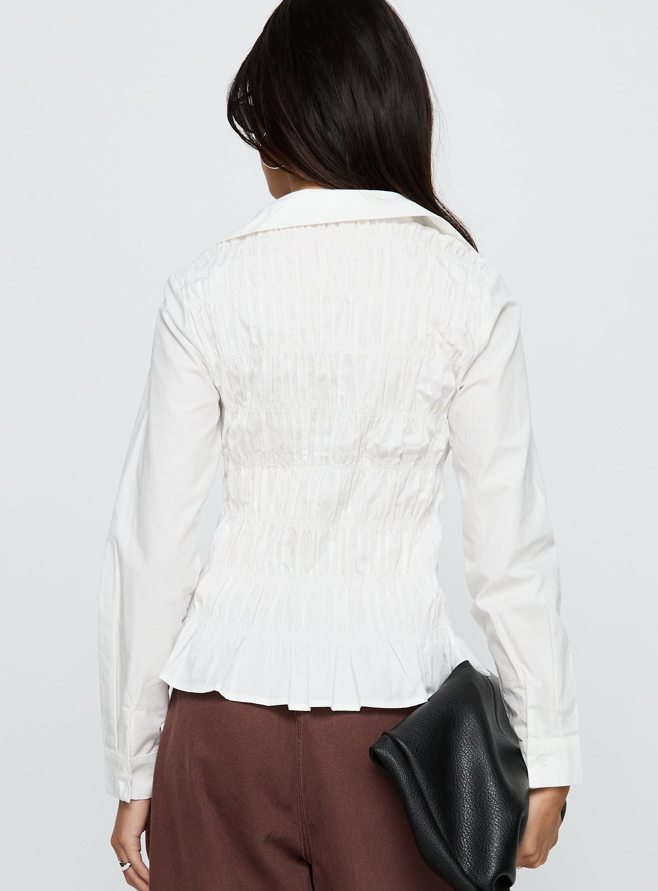 Cultivate Shirred Long Sleeve Top White