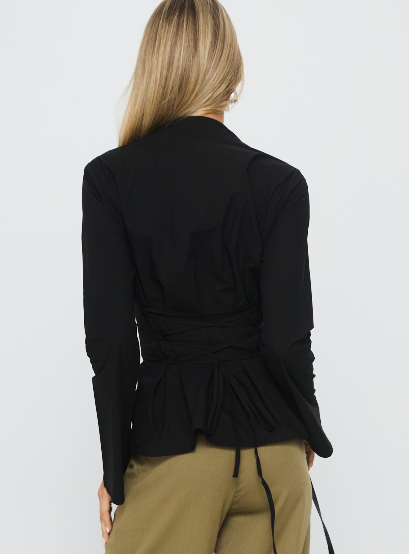 Eryx Tie Back Button Up Top Black