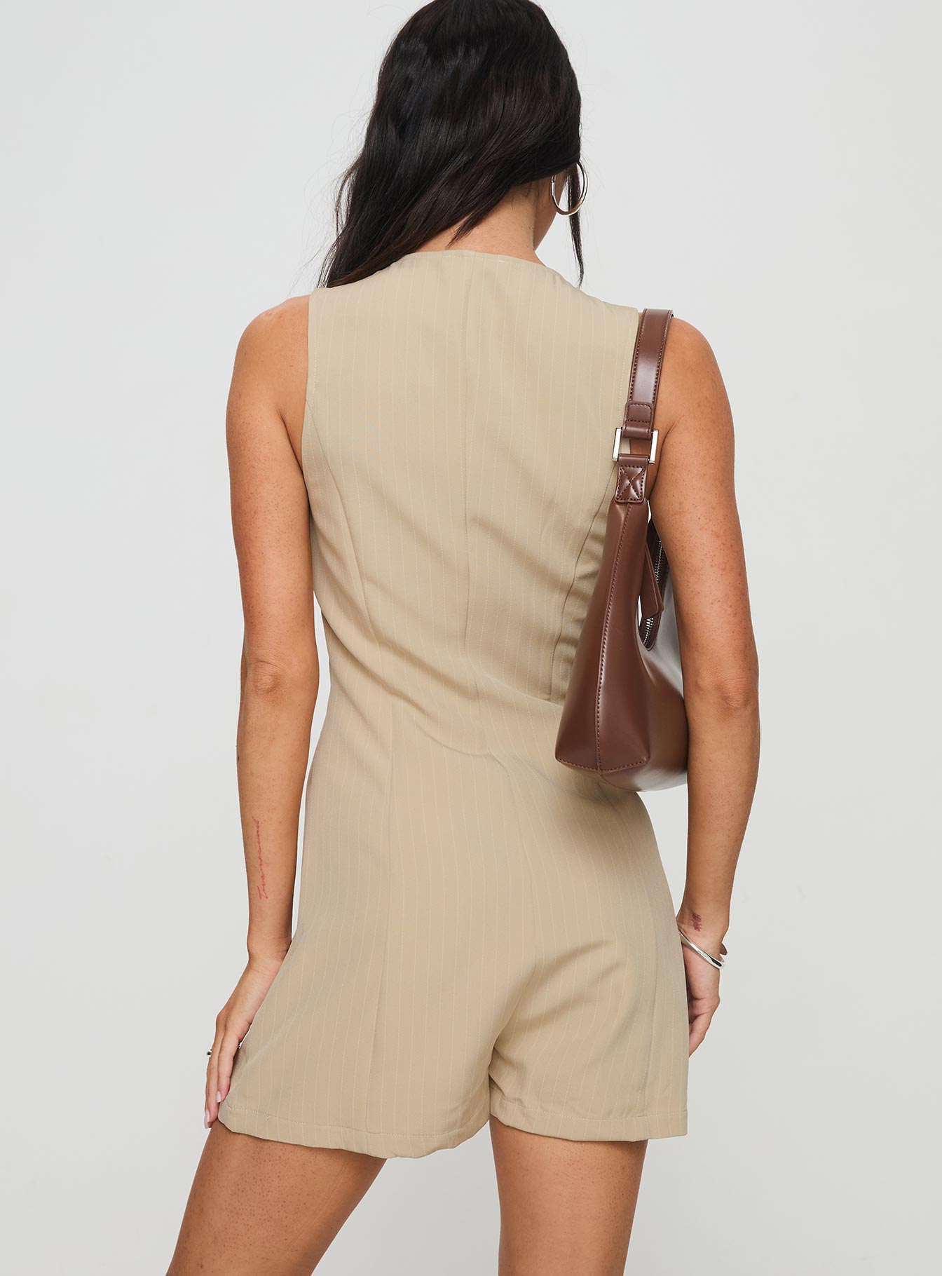 Damico Romper Beige Pinstripe
