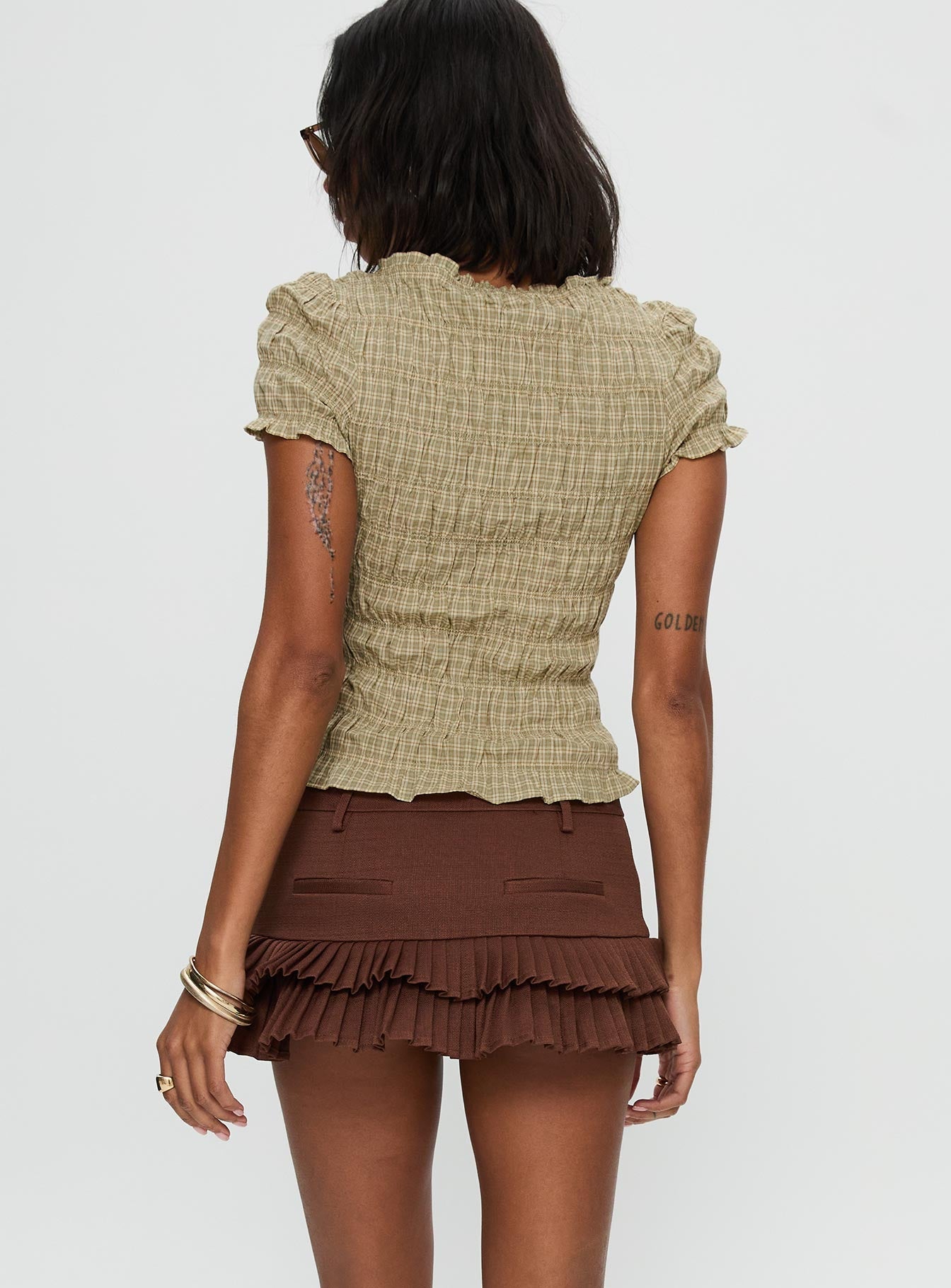 Deei Double Ruffle Mini Skort Chocolate