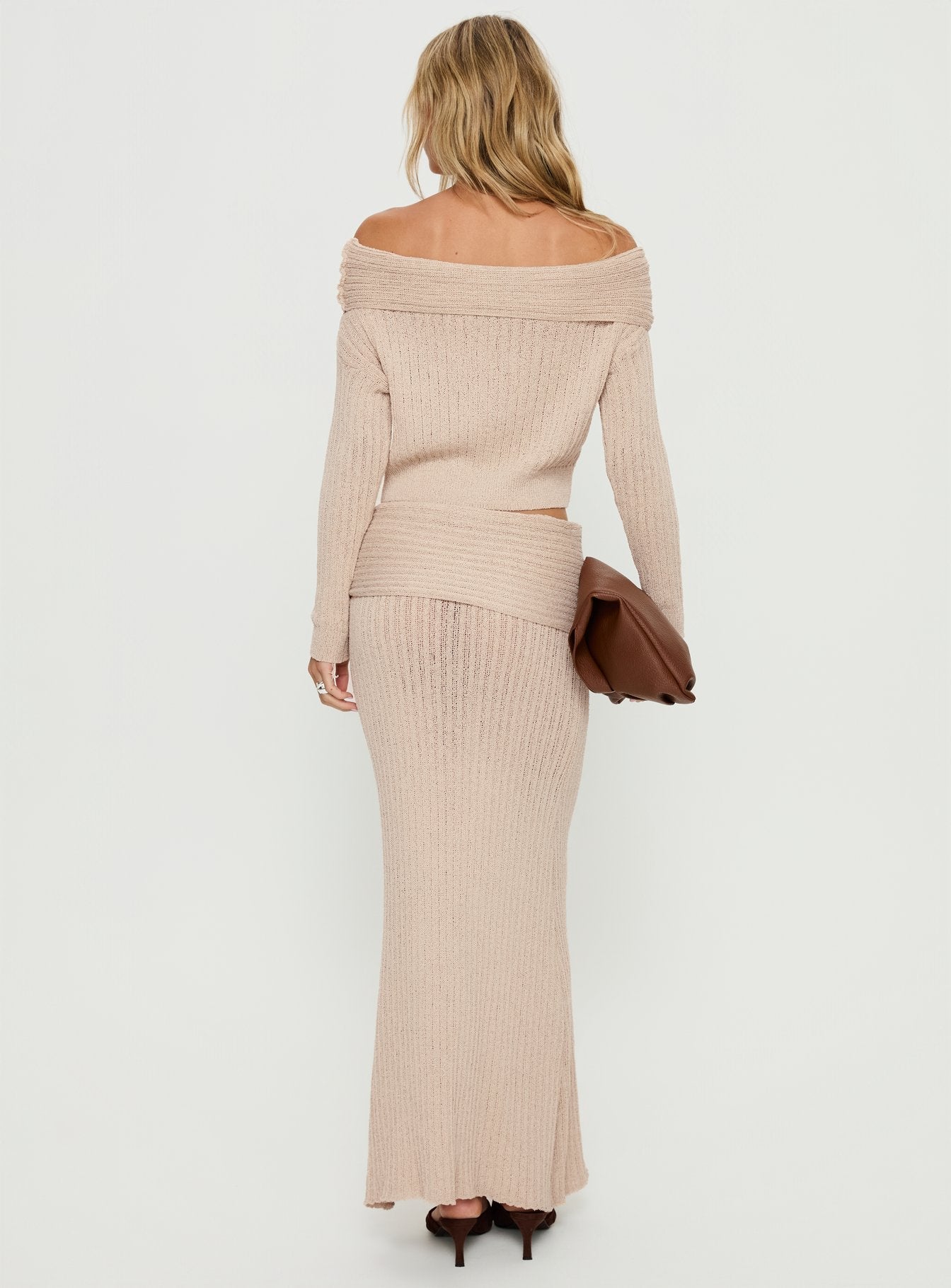 Devion Foldover Waist Maxi Skirt Beige