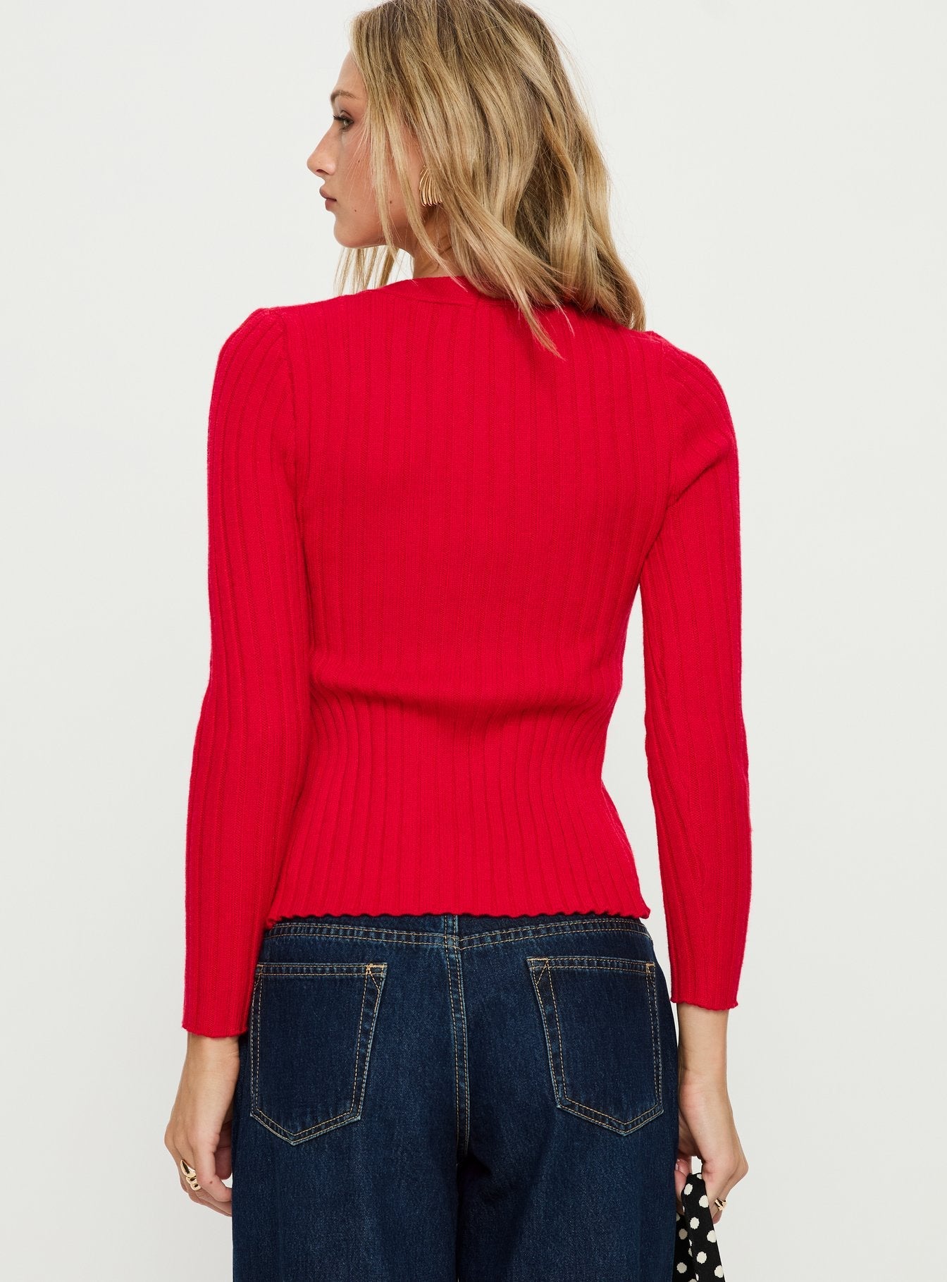 Donya Twist Detail Long Sleeve Top Red