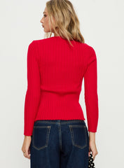 Donya Twist Detail Long Sleeve Top Red