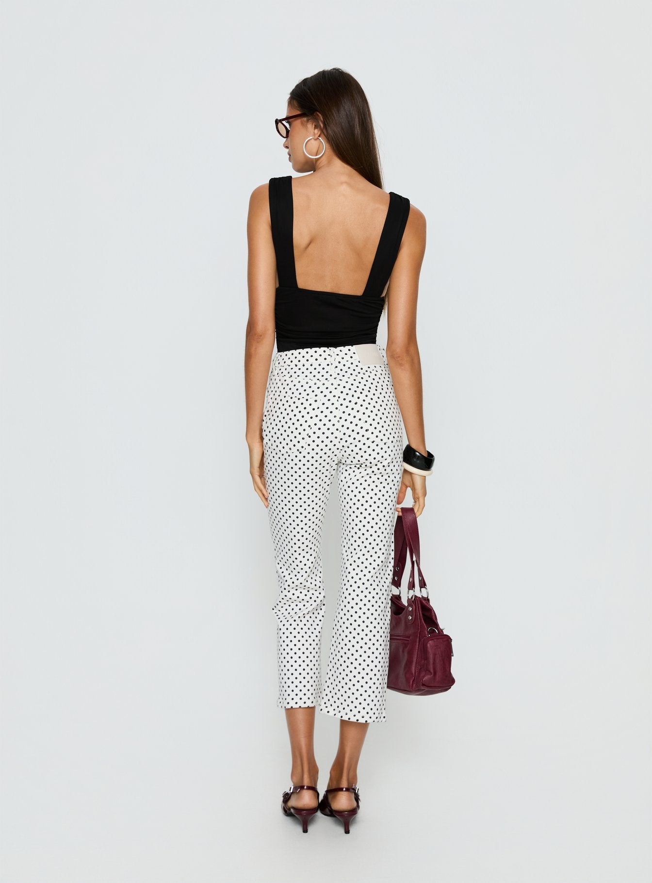 Cindee High Rise Cropped Jeans White Polka Dot