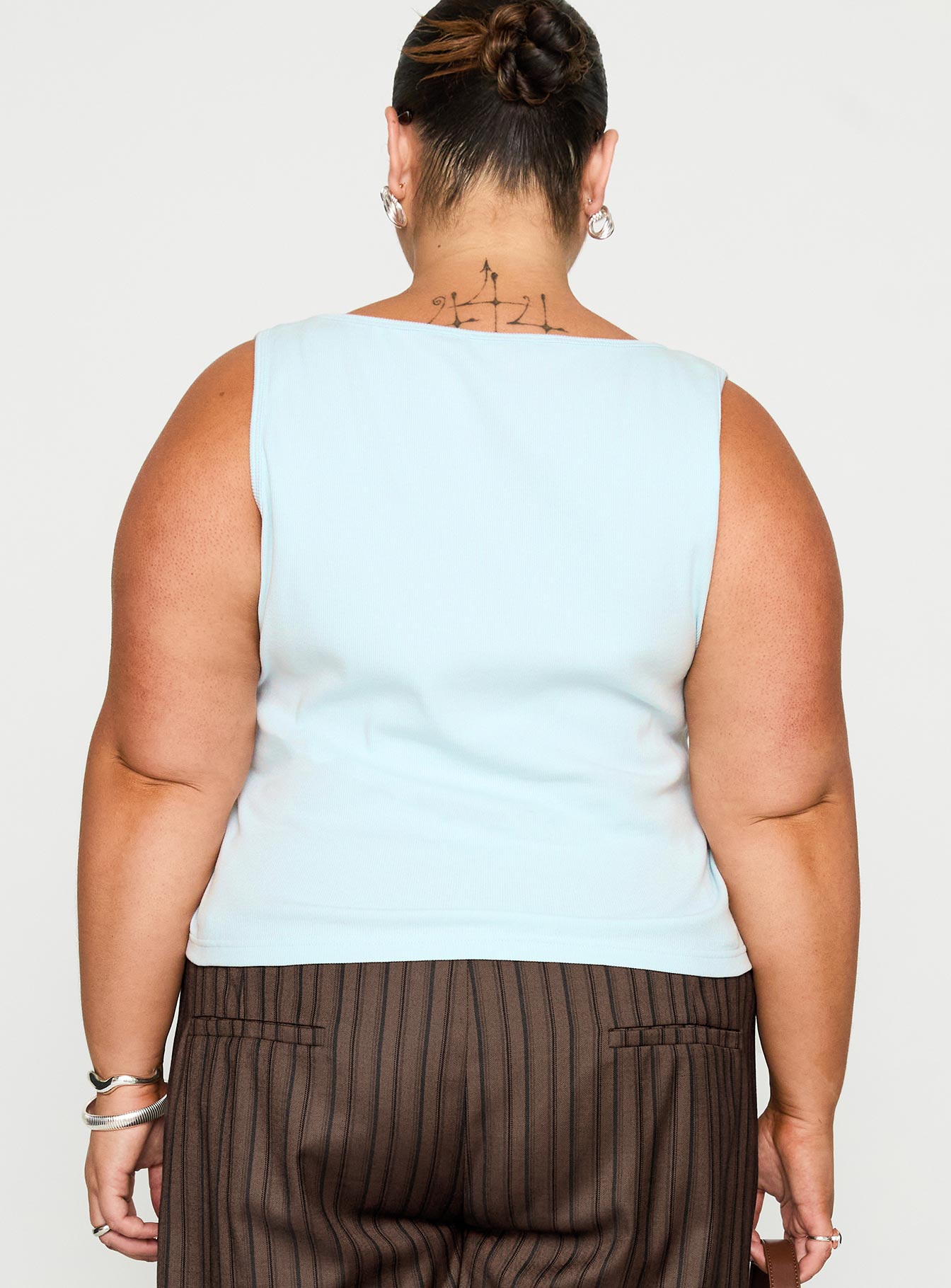 Baseline Square Neck Rib Tank Top Light Blue Curve