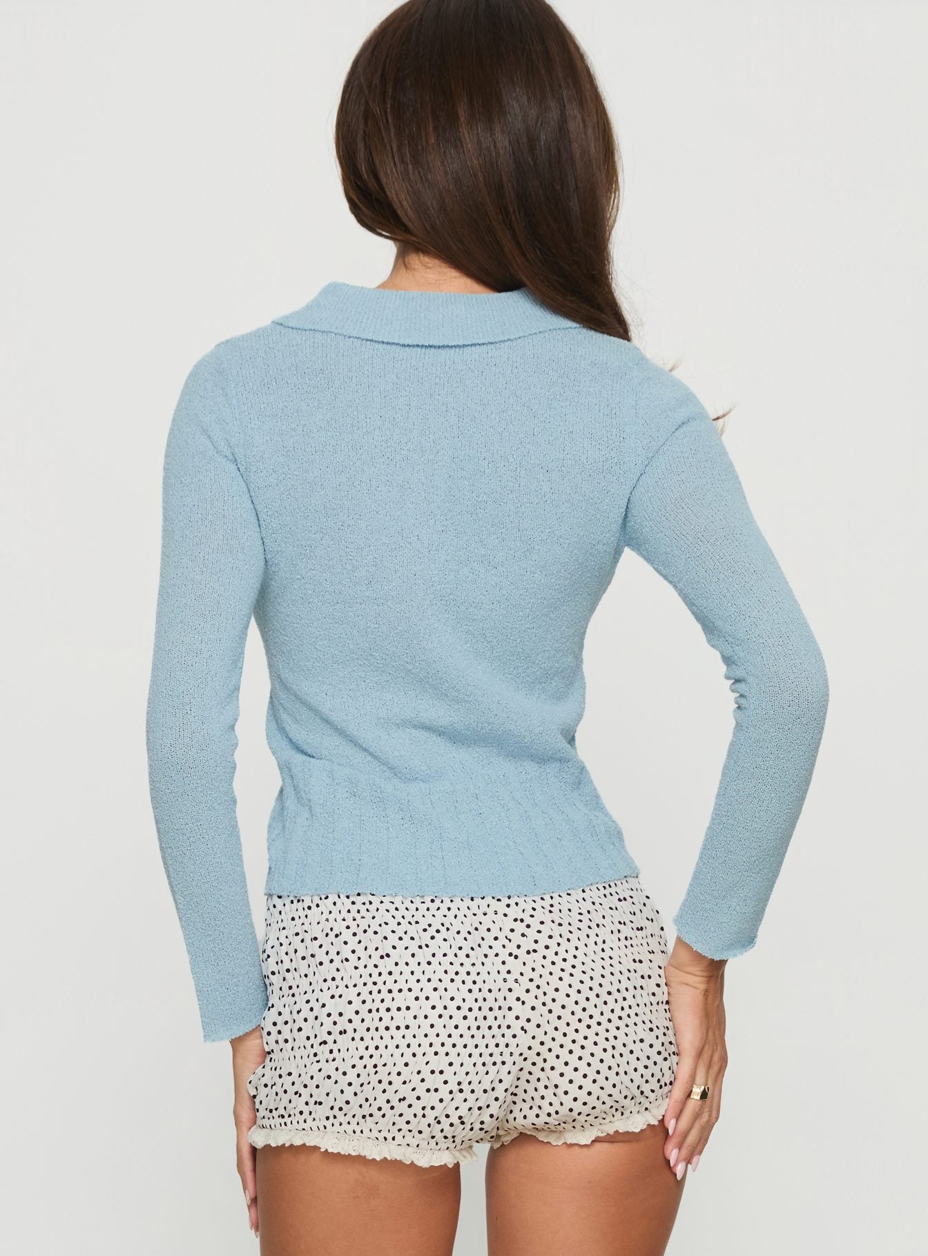 Loriann Collared Knit Cardigan Blue