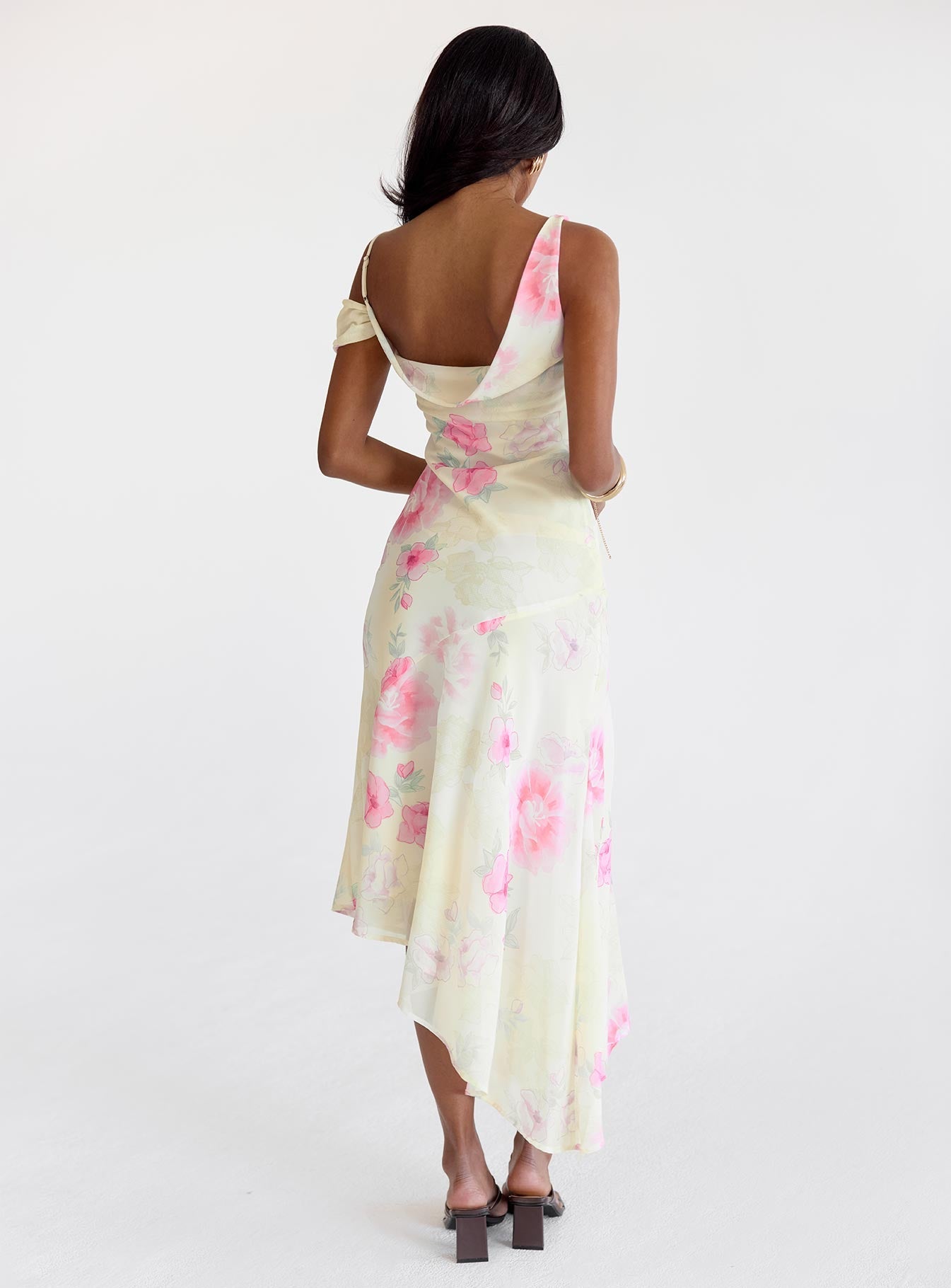 Somebody Like Me Asymmetrical Midi Dress Pink Floral