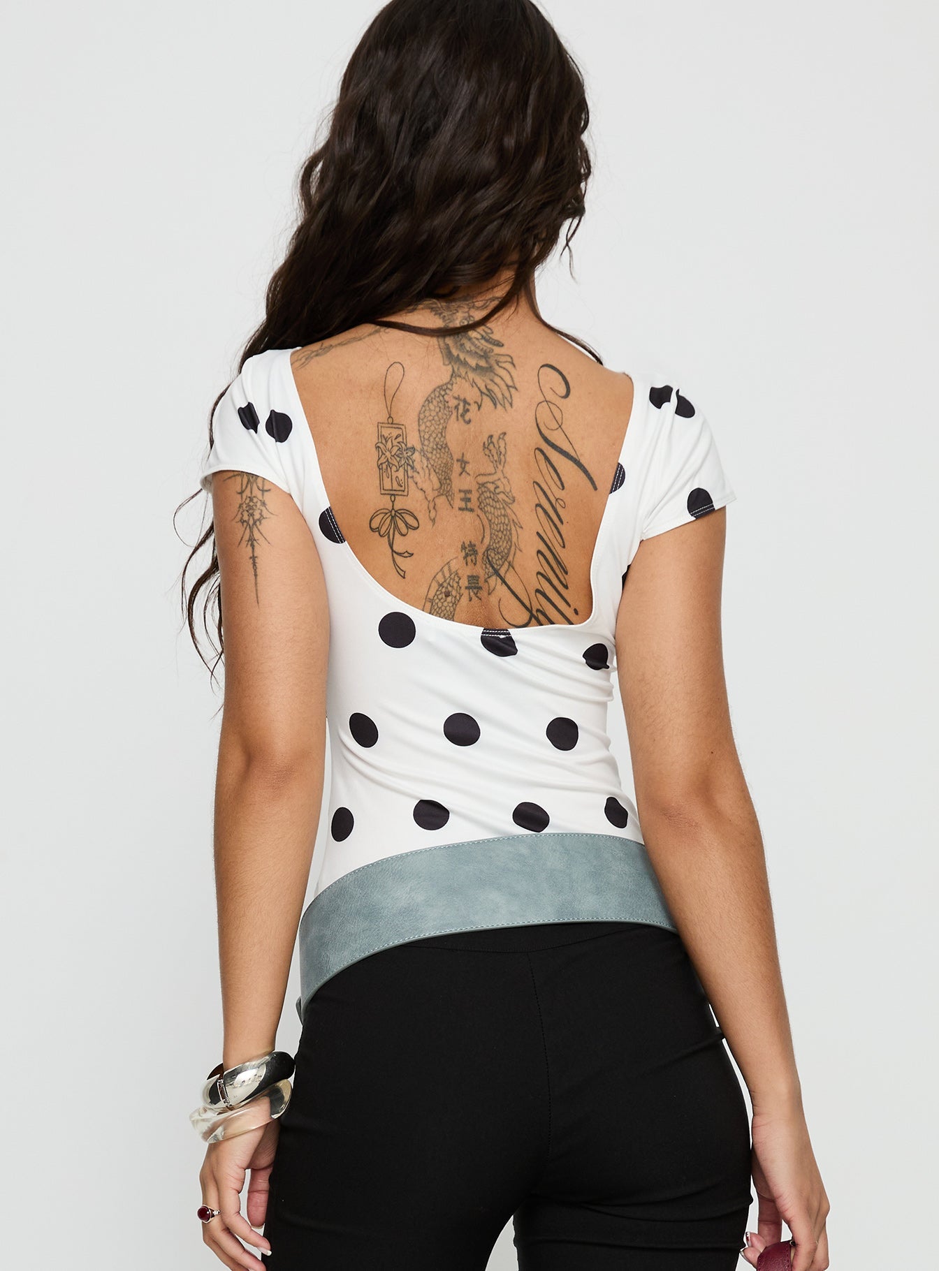 Truthfully Low Back Top White Polka Dot