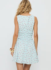 Alonah Shirred Mini Dress Blue Floral