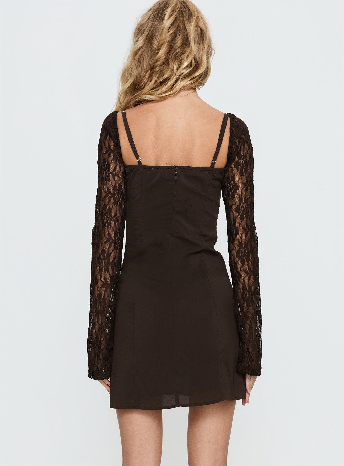 Ashwood Lace Sleeve Mini Dress Chocolate