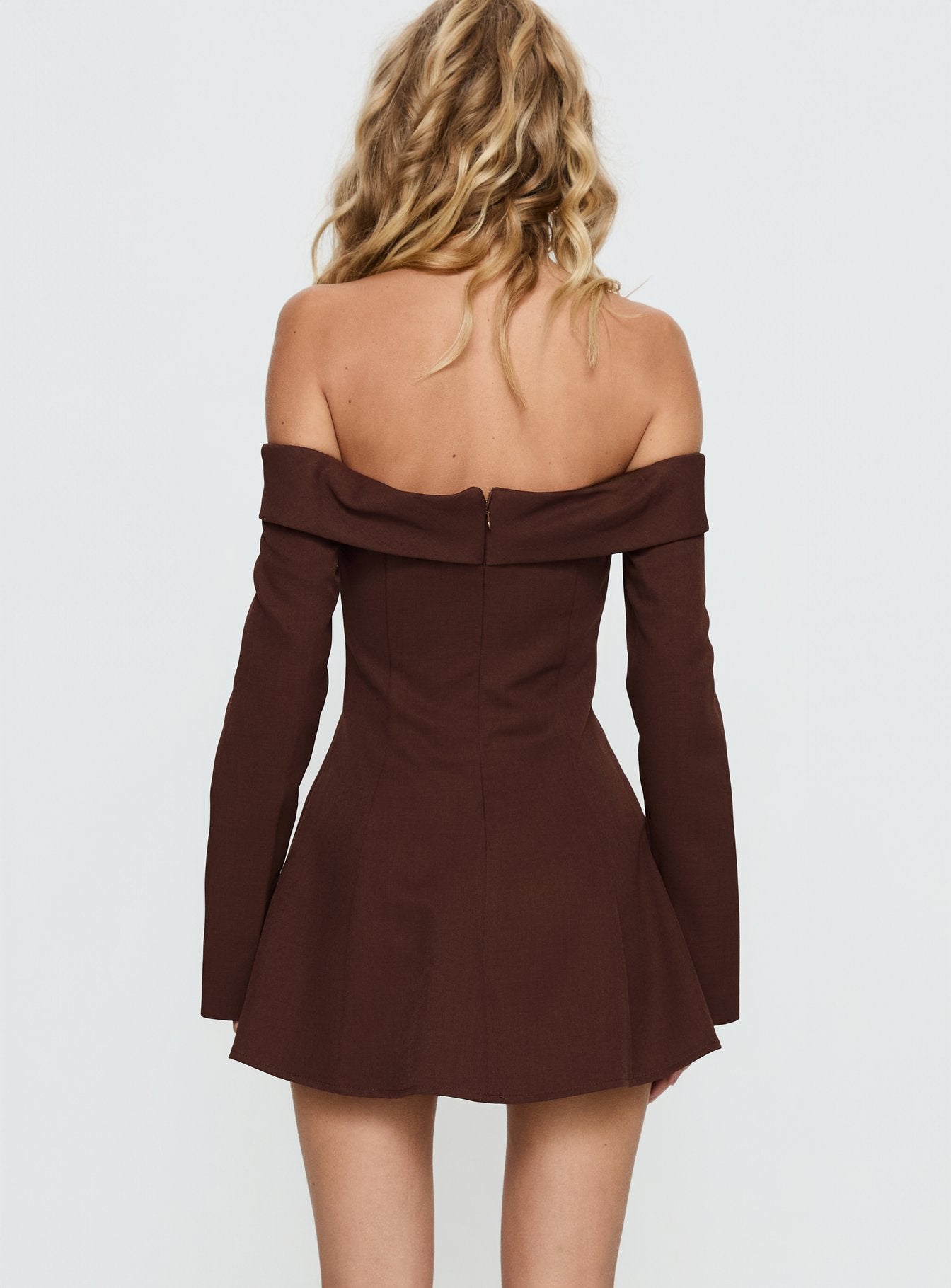 Daija Off Shoulder Long Sleeve Playsuit Brown