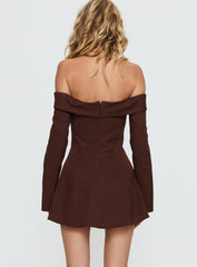 Daija Off Shoulder Long Sleeve Playsuit Brown