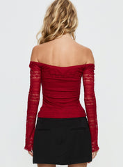 Deyci Lace Off Shoulder Top Red