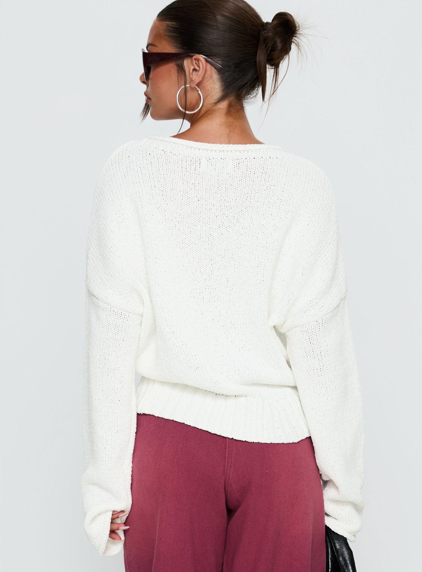 Reannon Wide Neck Knit Sweater White