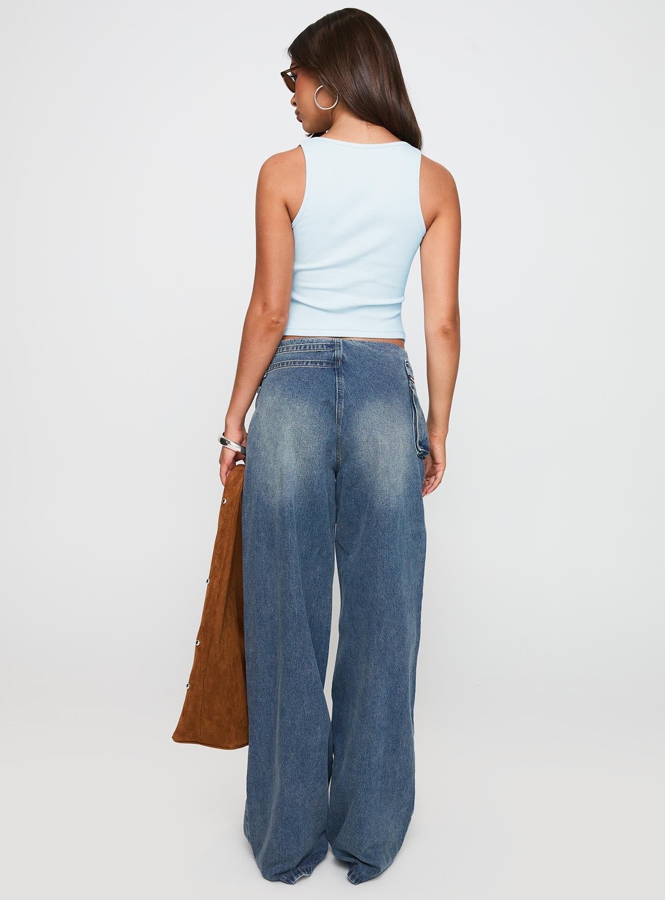Paltrow Mid Rise Wide Leg Cargo Jeans Mid Blue Wash