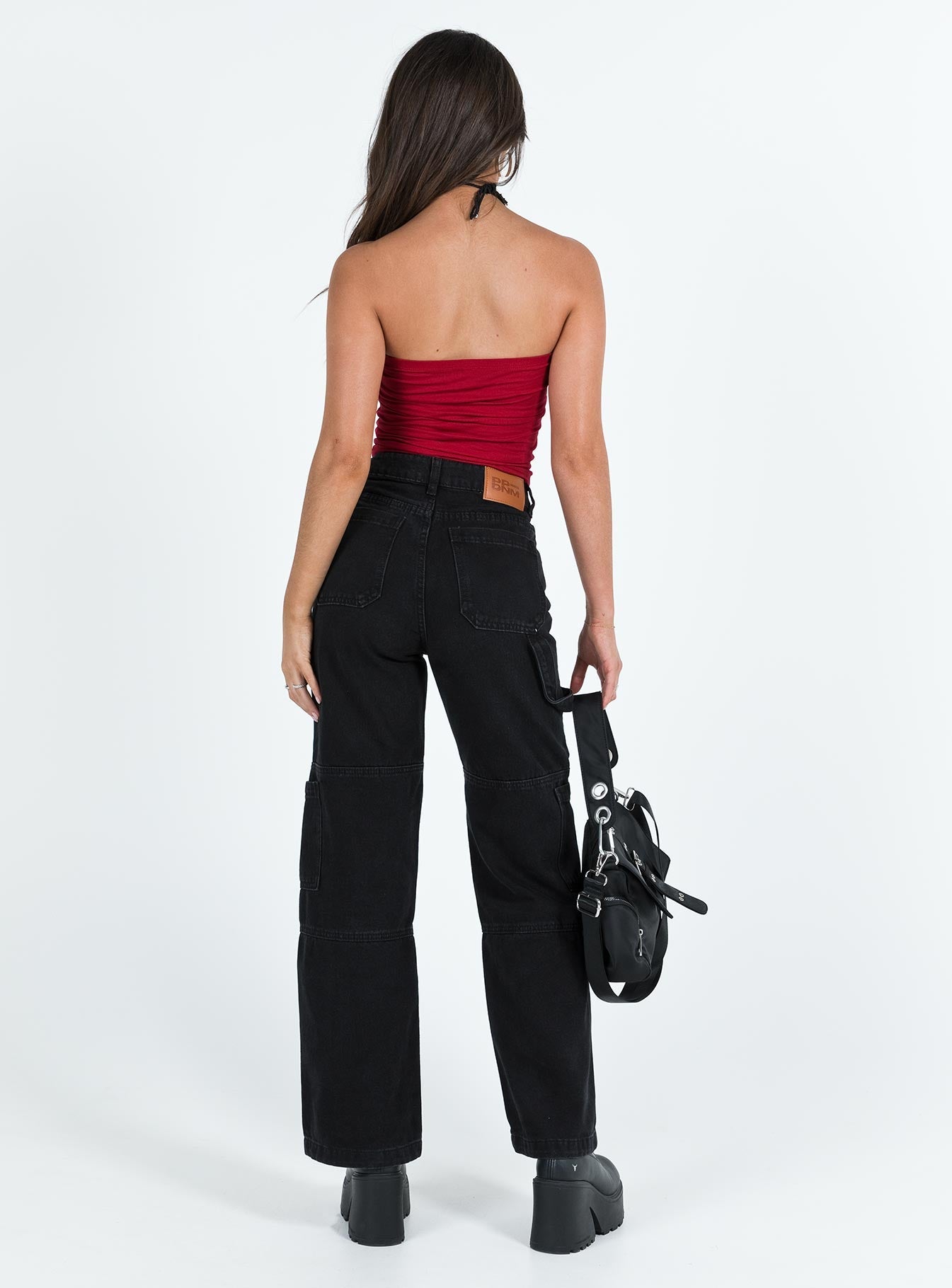 Thomson High Rise Wide Leg Cargo Jeans Black