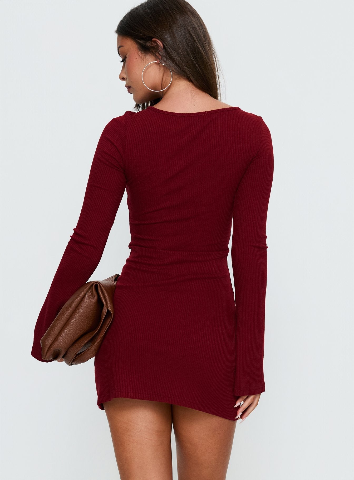 Bryanna Long Sleeve Mini Dress Deep Merlot