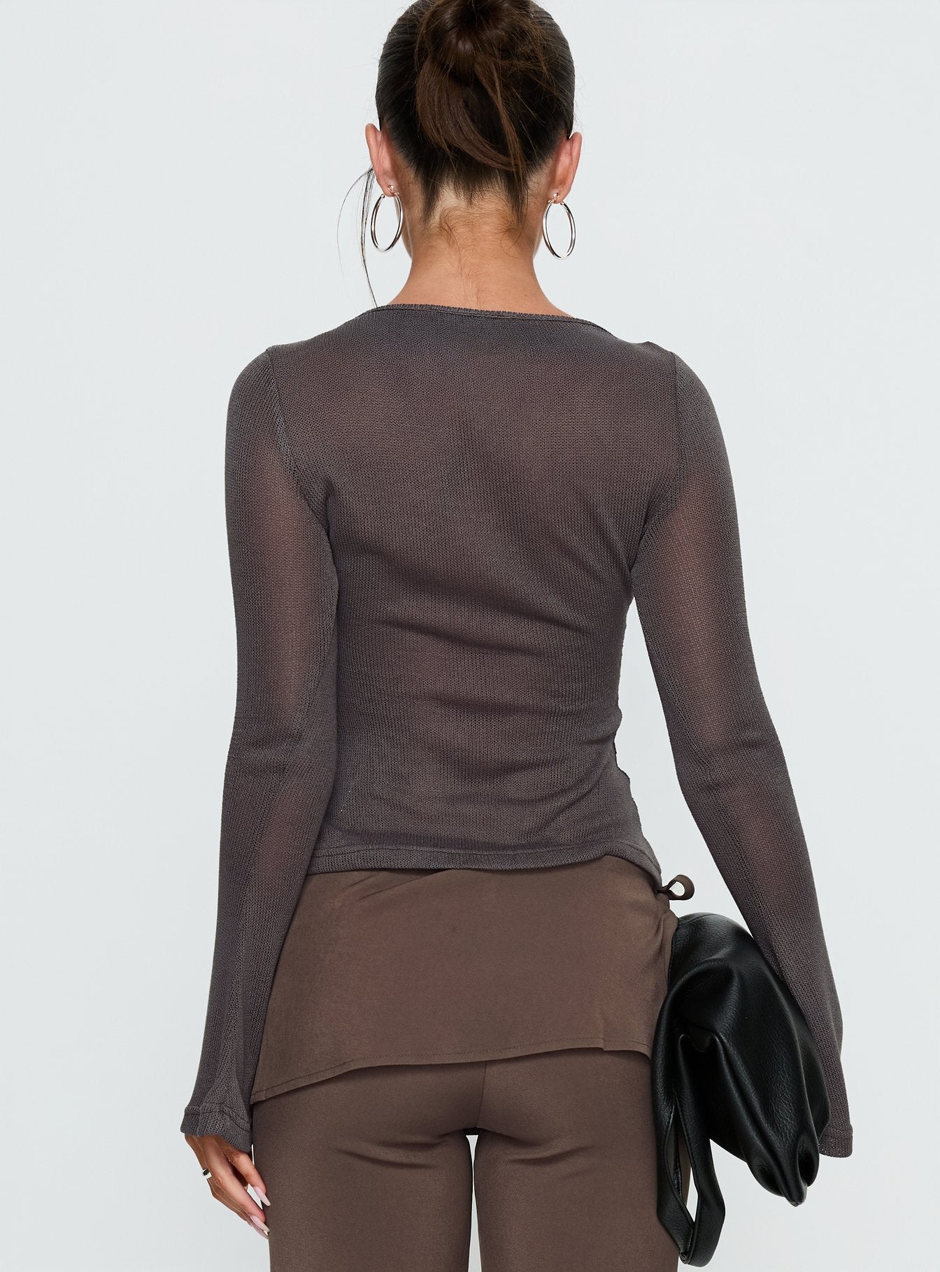 Andia Long Sleeve Sheer Embellished Top Grey