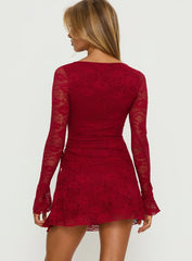 Airabella Long Sleeve Lace Mini Dress Red