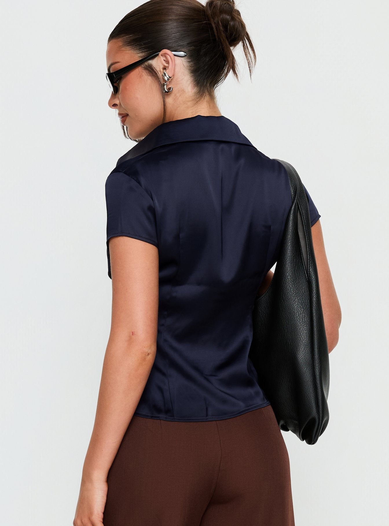 Cottesloe Satin Blouse Top Navy