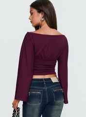 Anastasie Off Shoulder Long Sleeve Top Deep Red