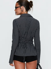 Eryx Tie Back Button Up Top Black Check