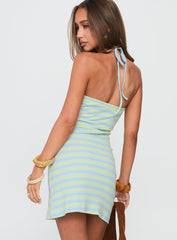 Cavatina Halter Mini Dress Blue Stripe