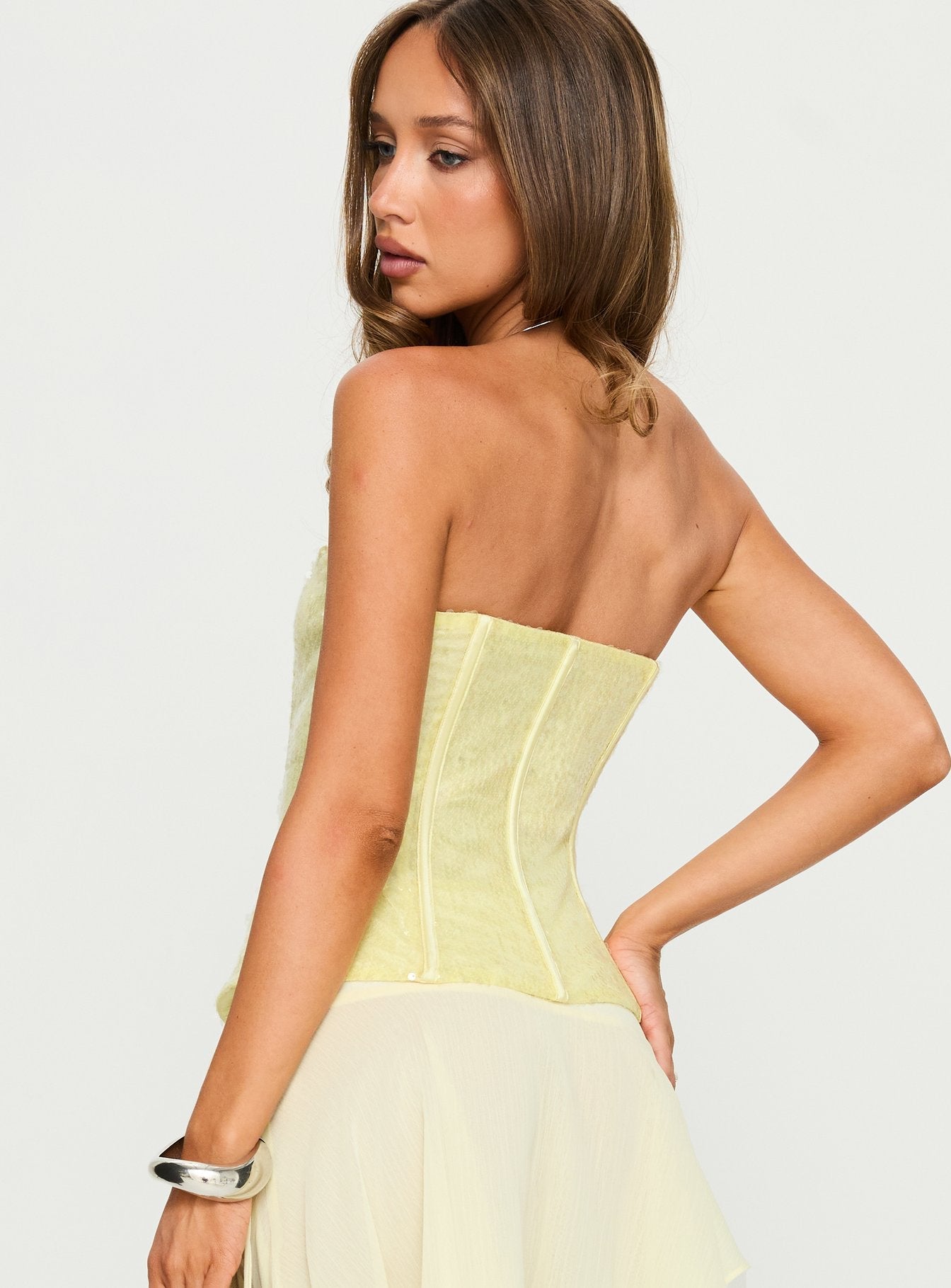 Diena Sequin Corset Top Yellow