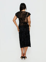 Atira Midi Skirt Leaf Flower Black