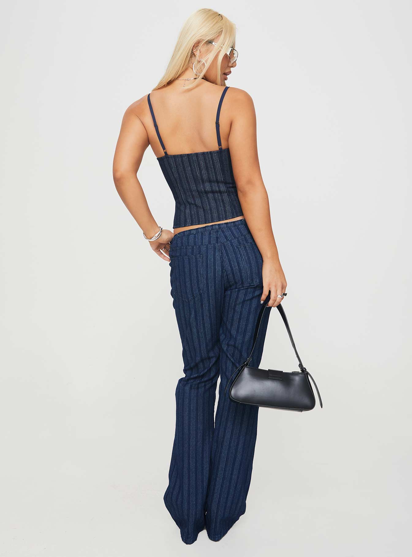 Charismatic Low Rise Flared Jeans Dark Pinstripe