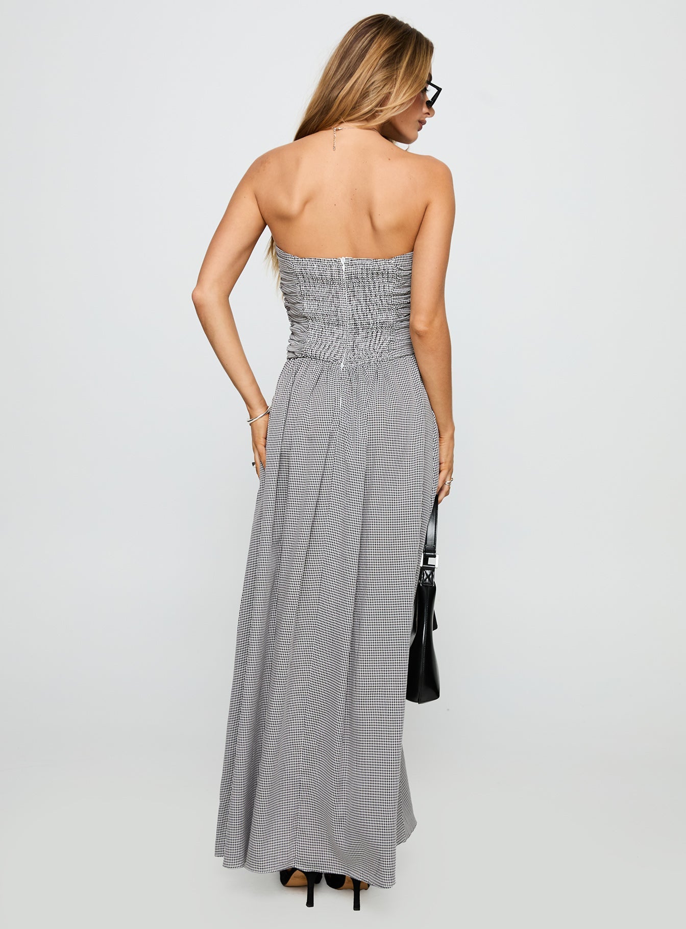 Arkadia Strapless Maxi Dress Black / White Check