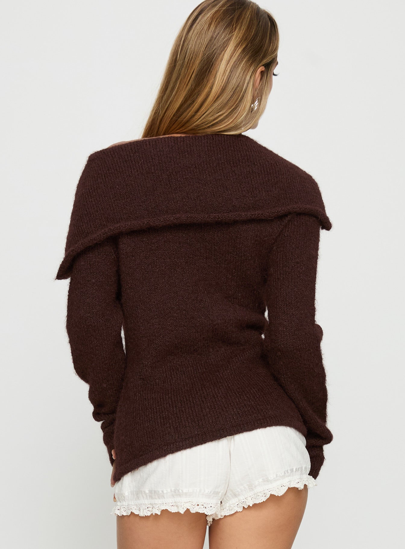 Kinslea Off Shoulder Knit Sweater Brown
