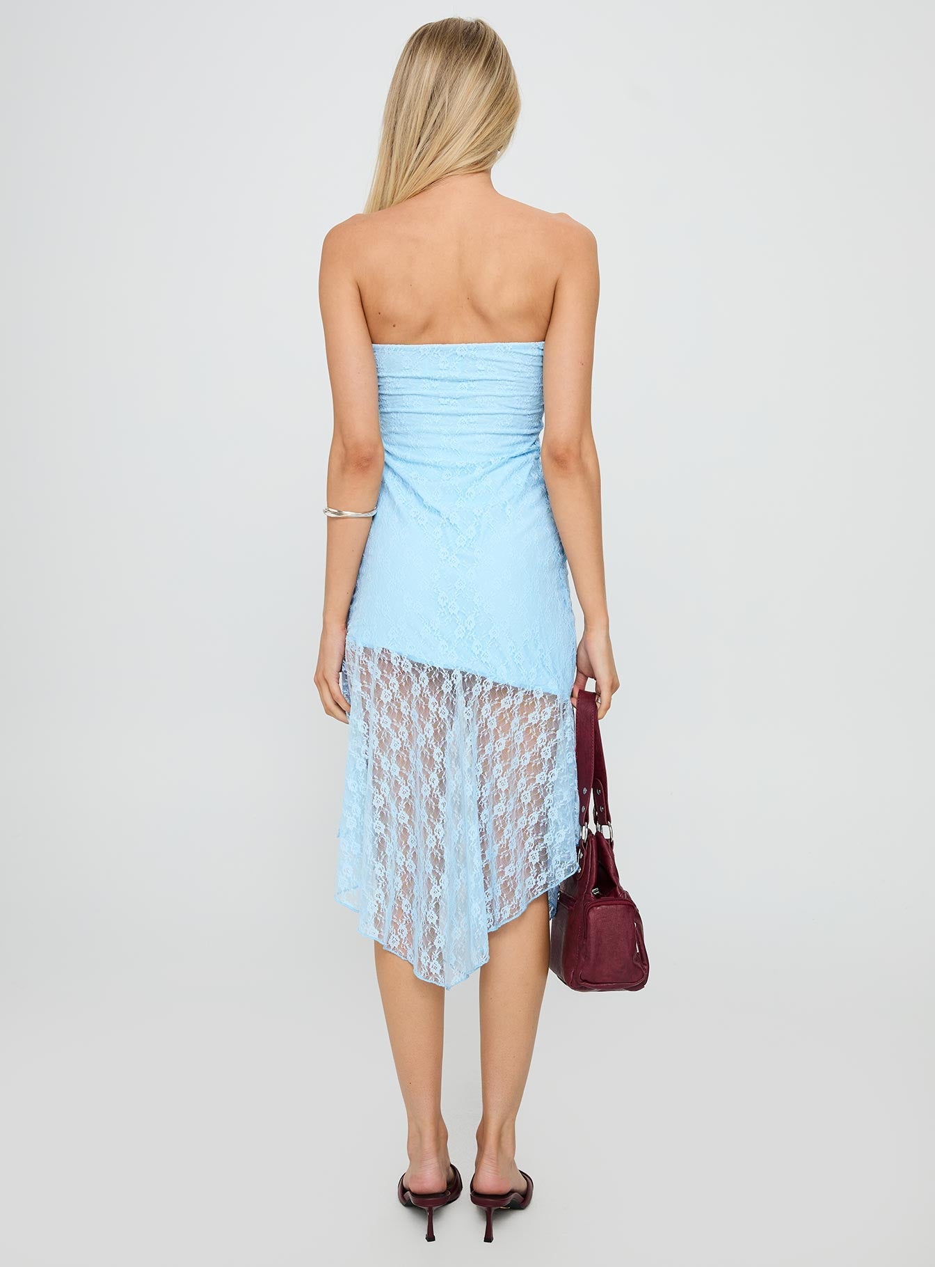 Nonchalant Strapless Lace Midi Dress Blue