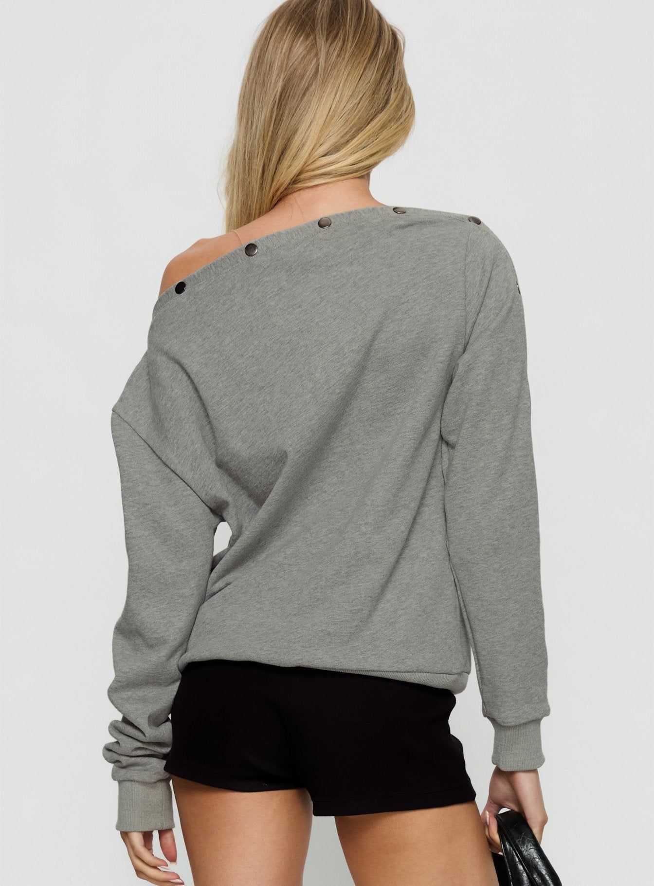 Hazle Stud Detail Off Shoulder Jumper Grey