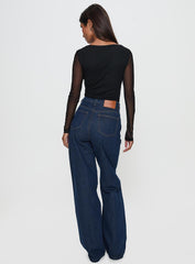 Nicolo High Rise Straight Leg Jeans Mid Raw Denim