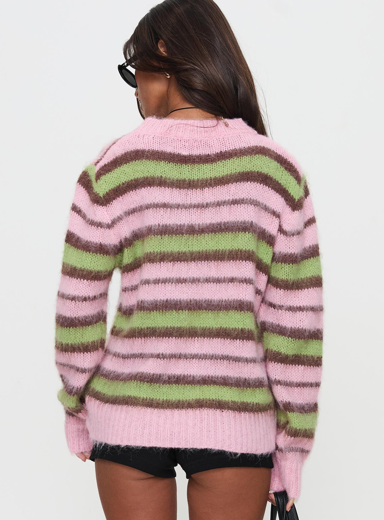 Maysie Crew Neck Knit Sweater Green / Pink