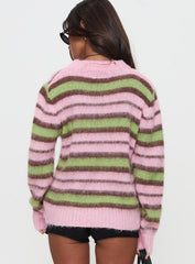 Maysie Crew Neck Knit Sweater Green / Pink