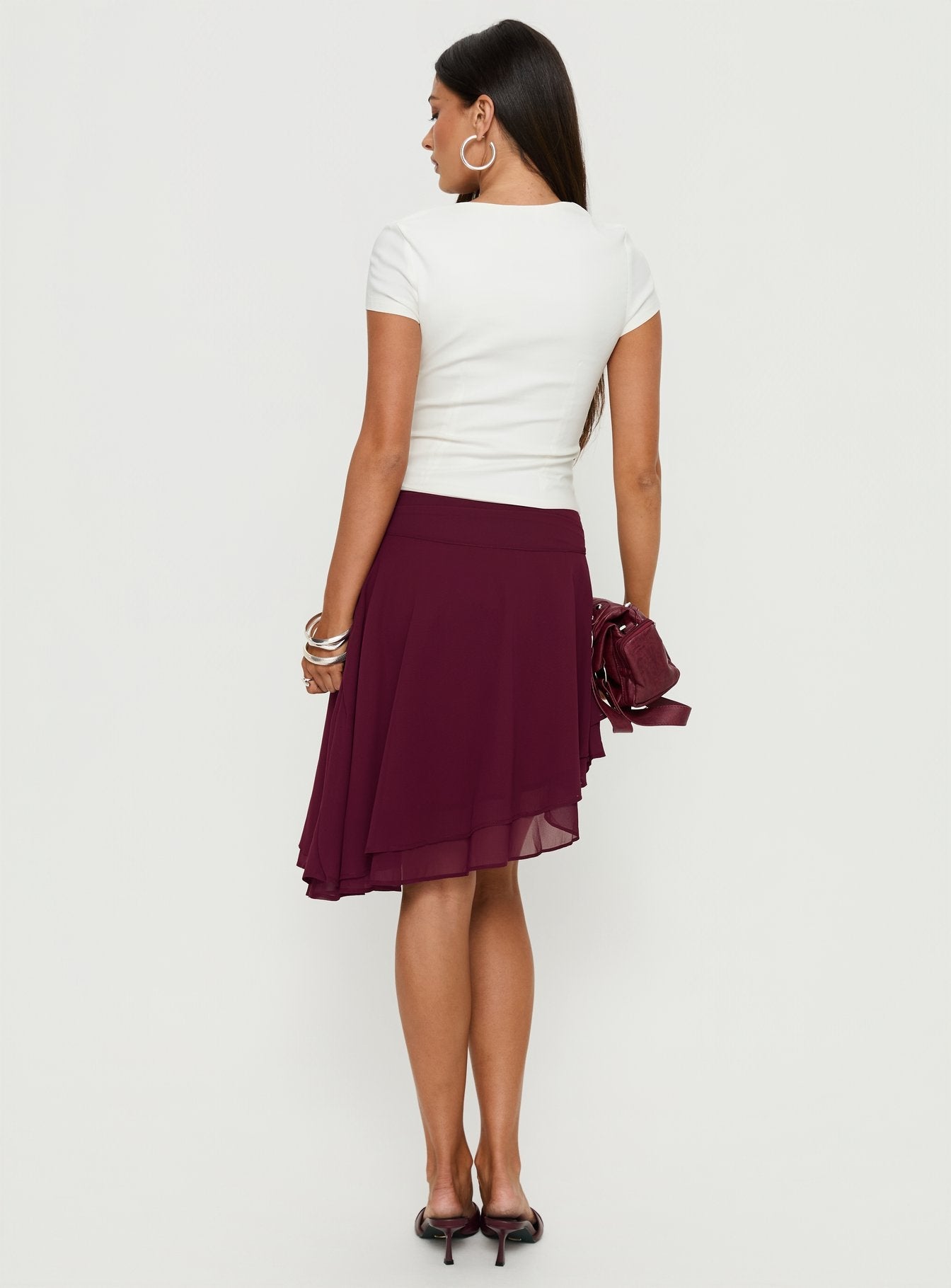 Evanescence Asymmetrical Midi Skirt Cherry