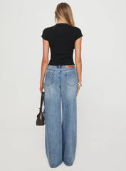 Mellowed Out Low Rise Straight Leg Jeans Mid Blue