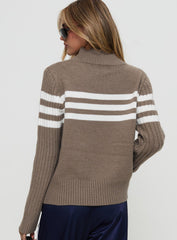 Bessemer Funnel Neck Knit Sweater Mocha Stripe