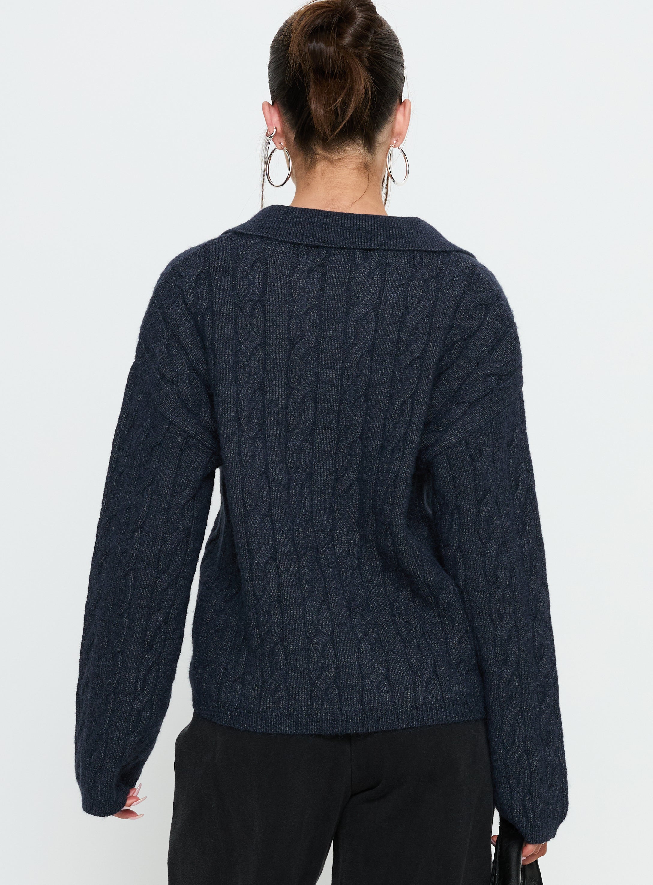 Brodey Collared Cable Knit Sweater Navy