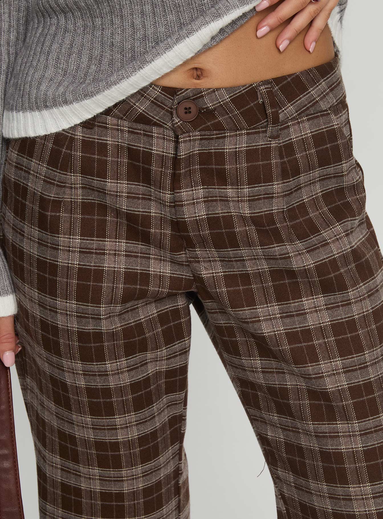 Emiroki Straight Leg Pants Brown Check
