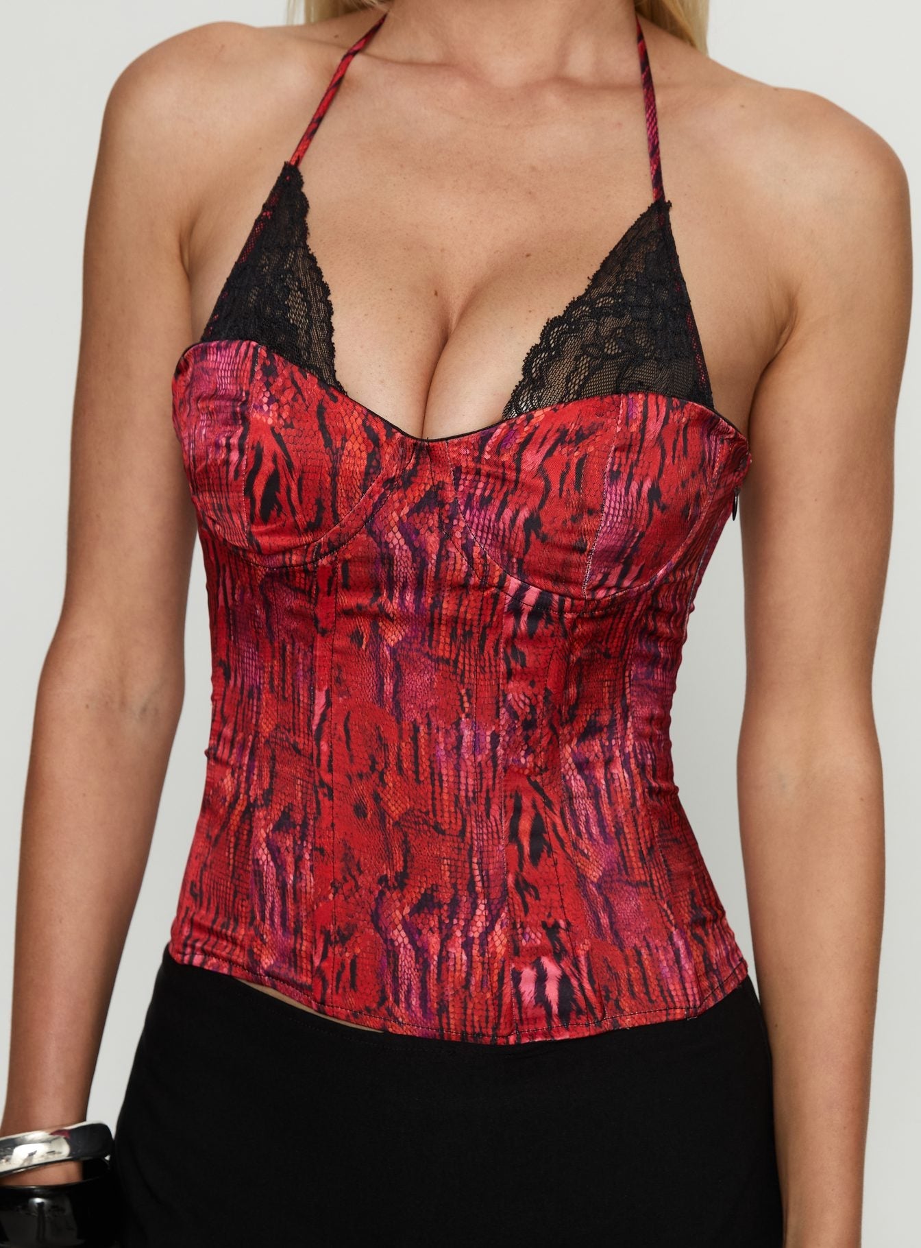 Joylene Lace Up Corset Red / Black