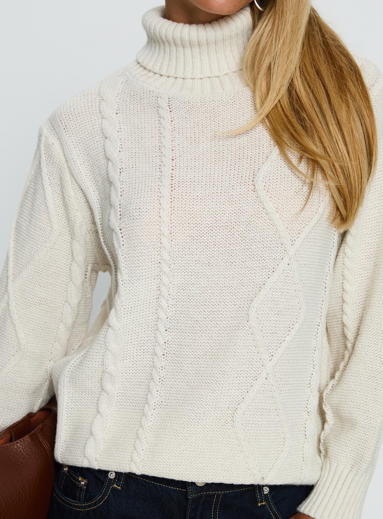 Tarynne Cable Knit Turtle Neck Sweater Beige