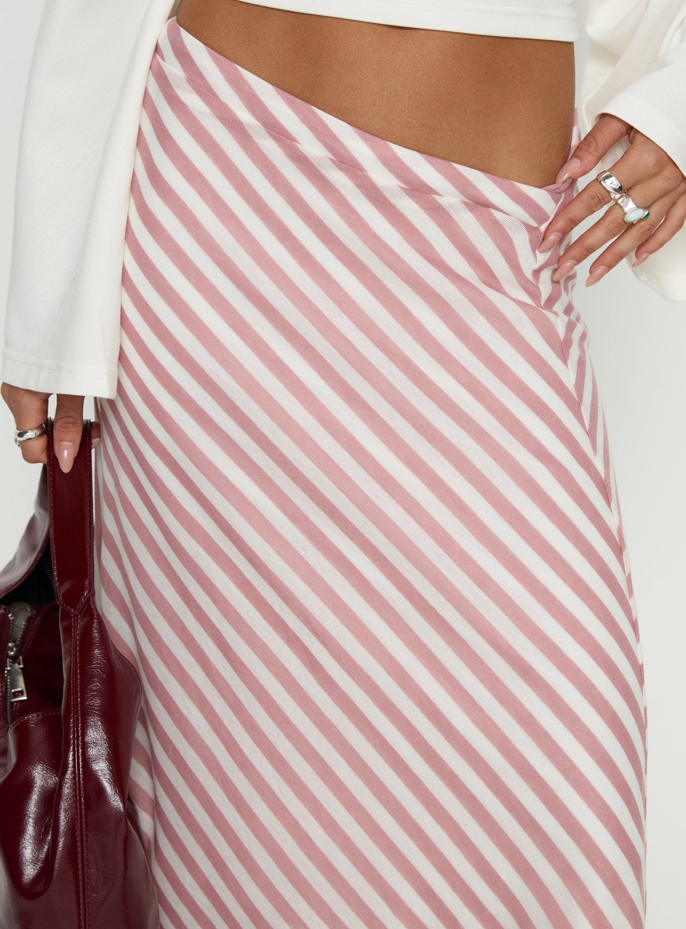 Gwenora Asymmetrical Midi Skirt Pink Stripe