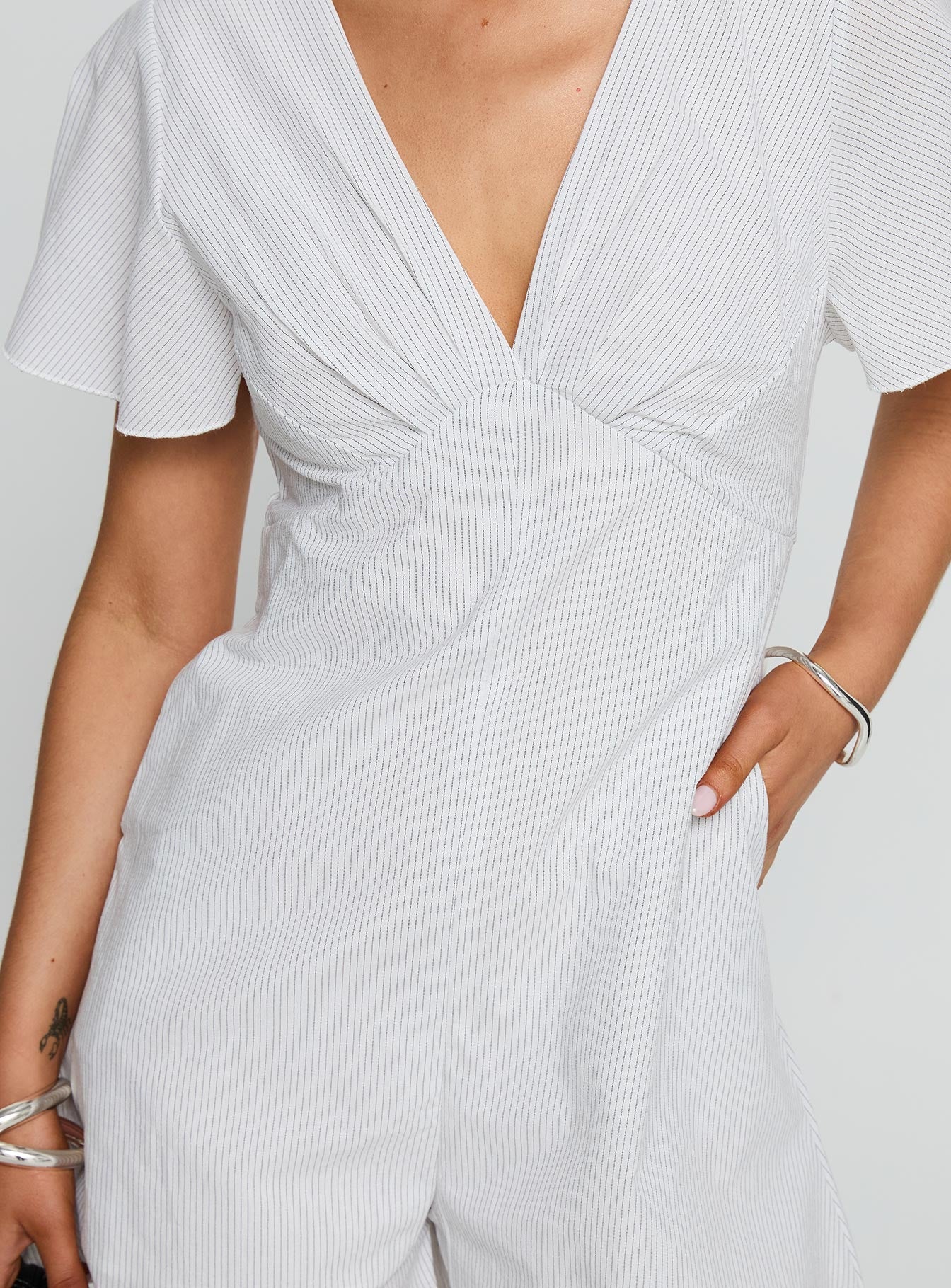 Full Of Strangers Playsuit White Stripe