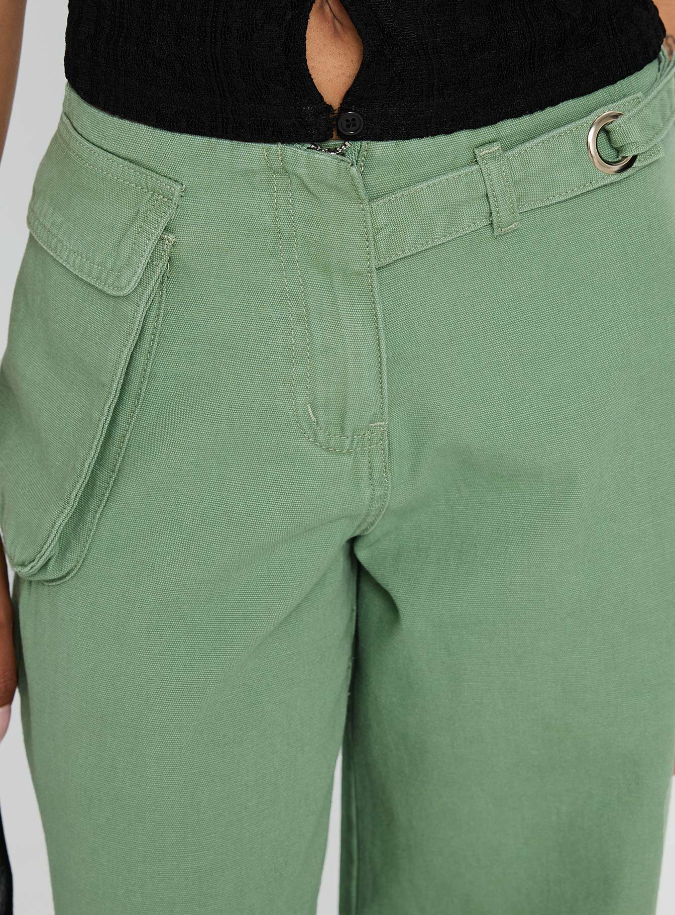 Mercadi Mid Rise Straight Leg Cargo Jeans Green