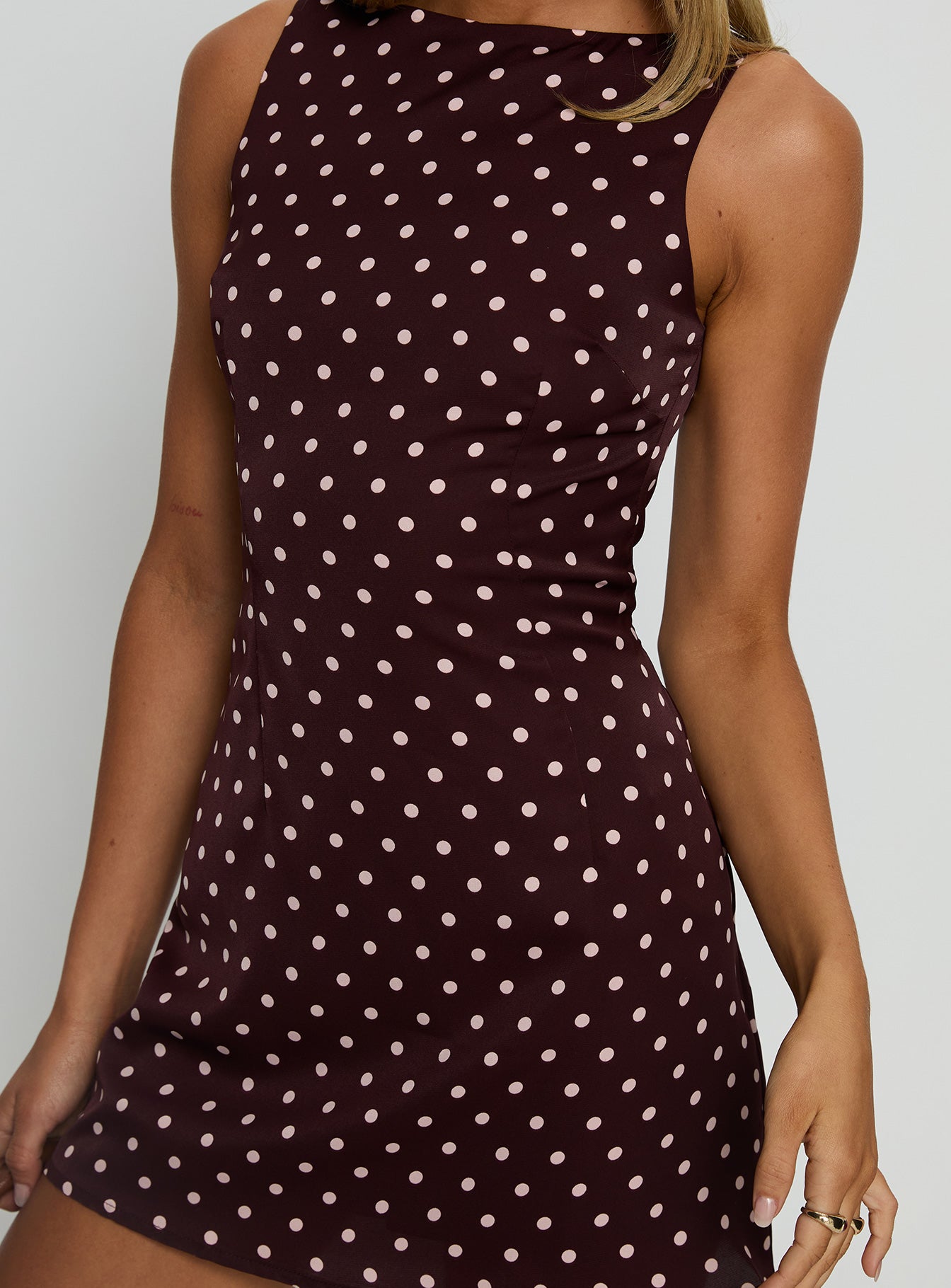Kherin Boat Neck Romper Wine Polka