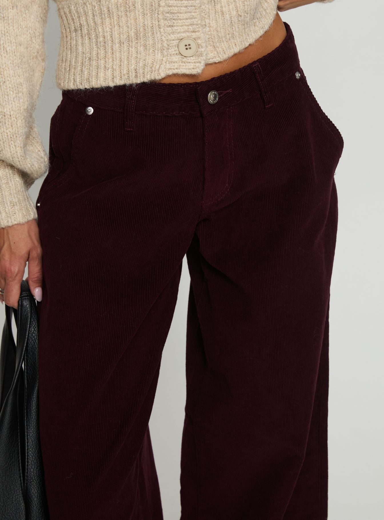 Jacynda Low Waist Wide Leg Corduroy Jeans Currant